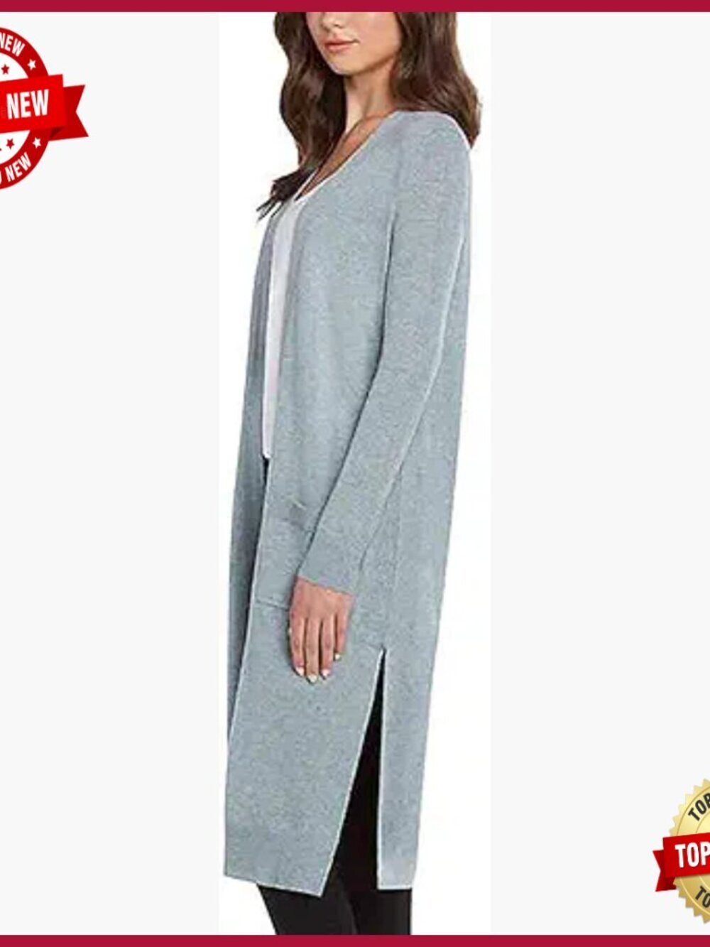 Extra Long Grey Open Front V-Neck Duster Cardigan Sweater